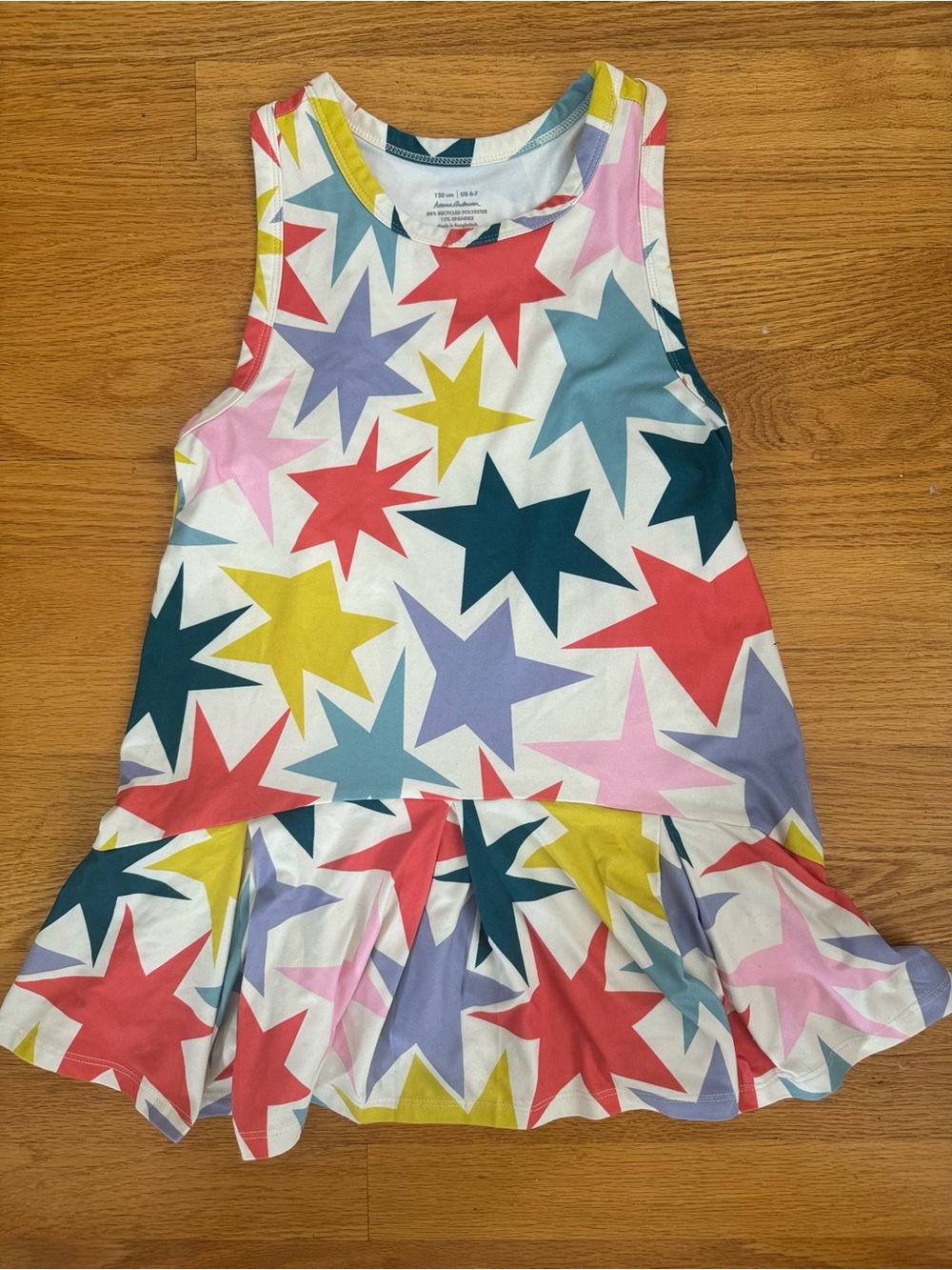 Girls Star-Print Peplum Dress - Multicolor Stars on White Size 6-7